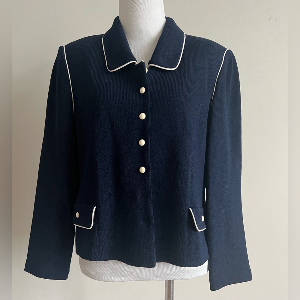 St John Santana Navy knit blazer jacket in a 10